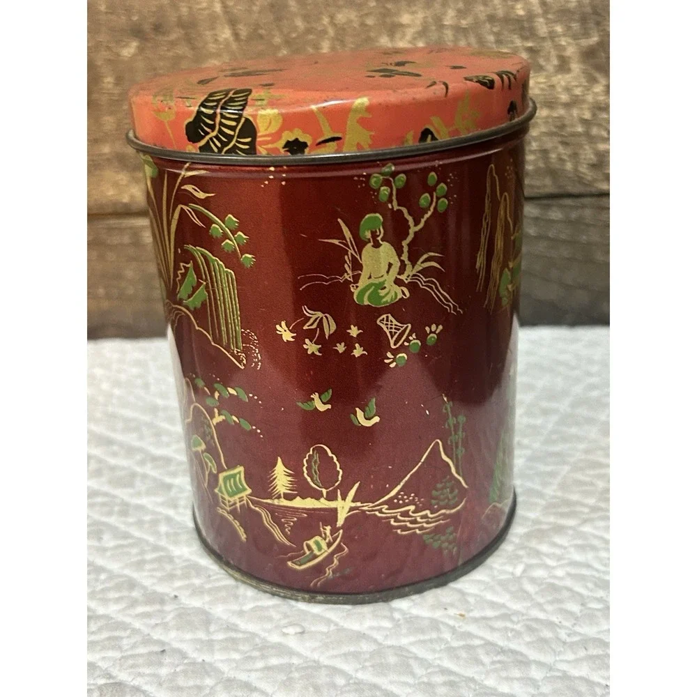 Vintage Candy Tin‎  Oriental Pattern Red & Gold